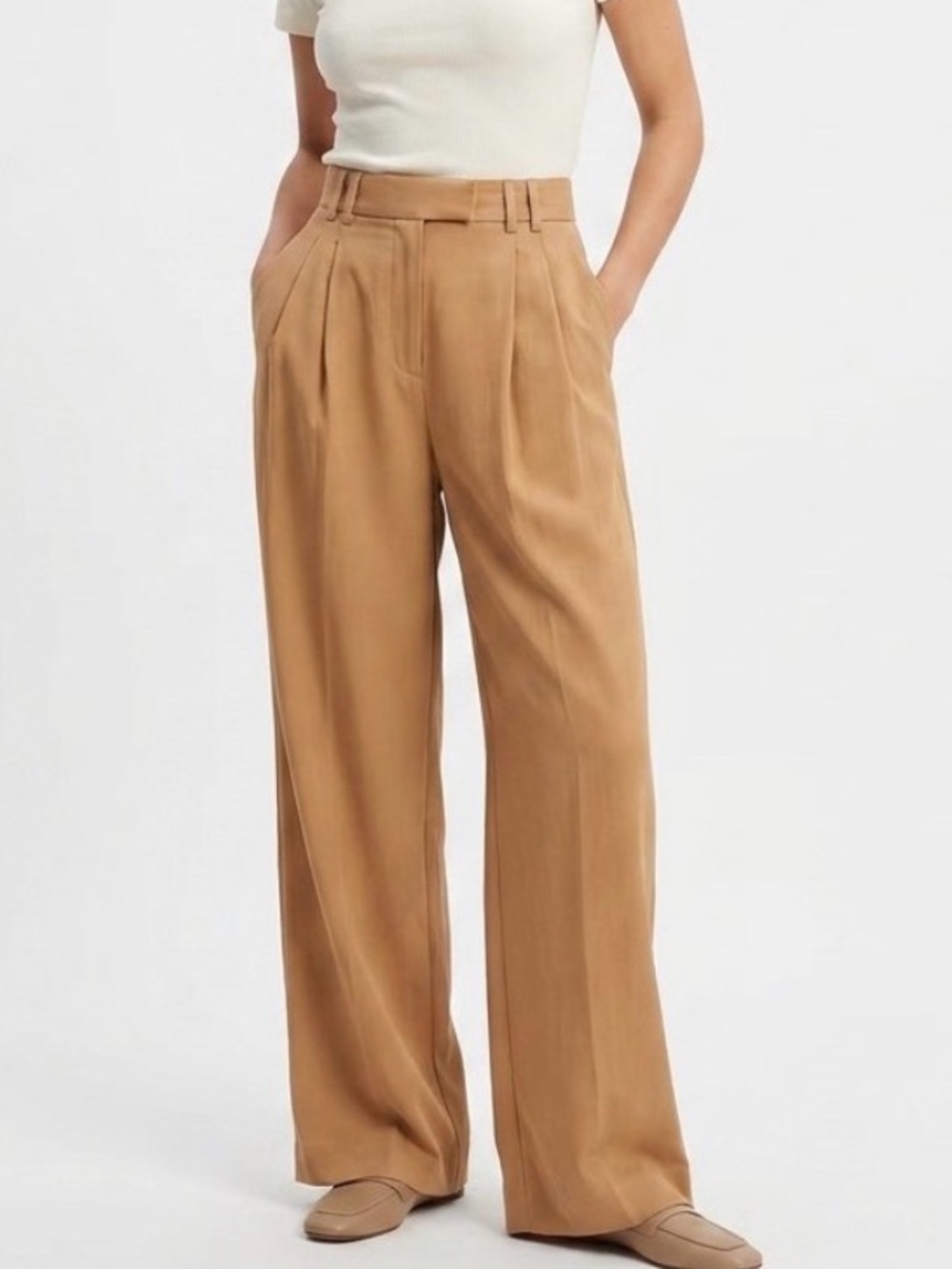 ZARA Women’s Tan Pleated Wide Leg Trousers Dress Pants Size Small, New, No Tags